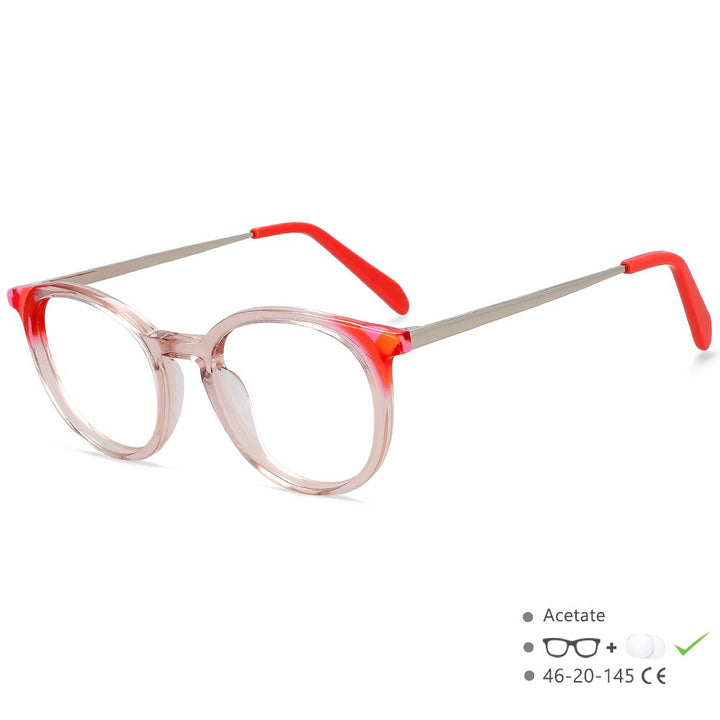 CCspace Unisex Full Rim Small Round Acetate Eyeglasses 55912 Full Rim CCspace Pink China 