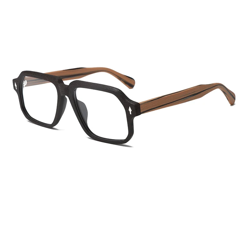 Hdcrafter Men's Full Rim Polygon Square Wood Alloy Eyeglasses 81884
