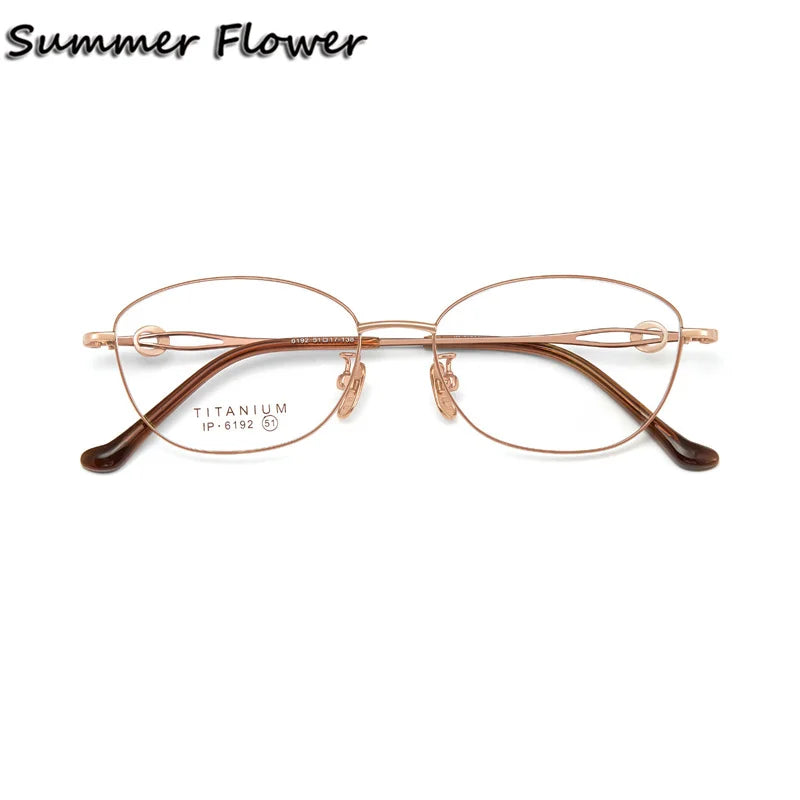 Summer Flower Women's Full Rim Oval Square Titanium Eyeglasses 86192 Full Rim Summer Flower Coffee Rose Gold