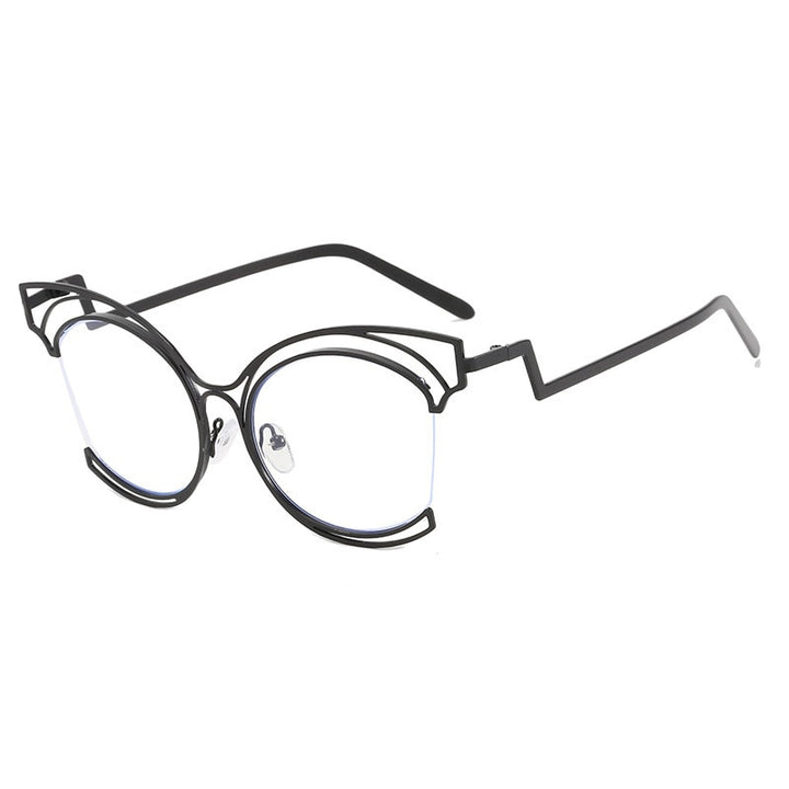 CCSpace Women's Semi Rim Cat Eye Stainless Steel Eyeglasses 56755 Semi Rim CCspace C1Black  