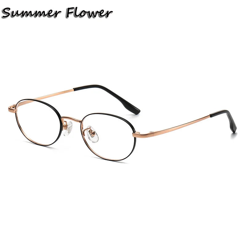 Summer Flower Women's Full Rim Flat Bottom Oval Titanium Eyeglasses 98223 Full Rim Summer Flower Black-Rose Gold