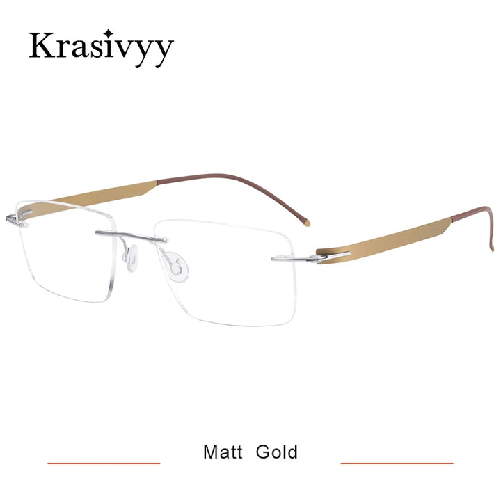 Krasivyy Women's Rimless Square Screwless Titanium Eyeglasses 45017 Rimless Krasivyy Matt Gold