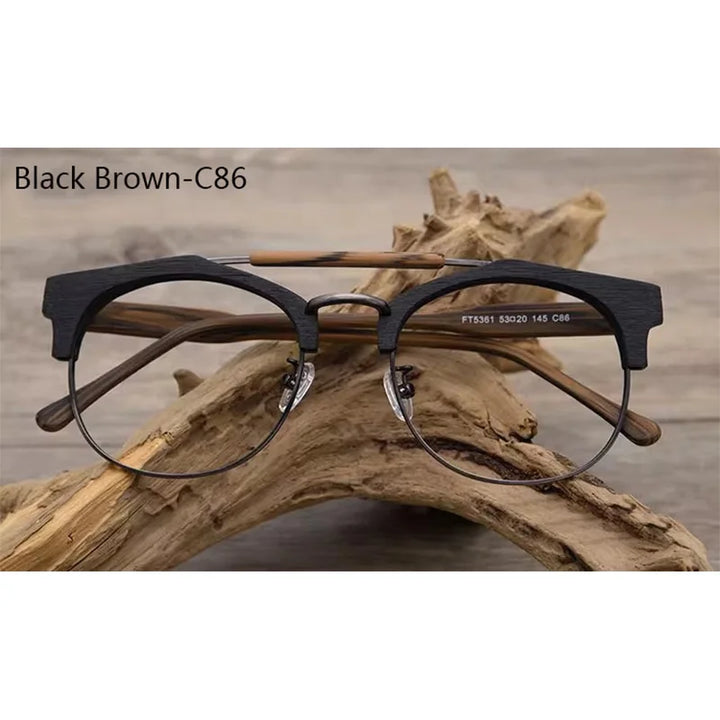 Hdcrafter Mens Semi Rim Double Bridge Round Acetate Titanium Frames 536100 — view 6 | Hdcrafter Eyeglasses at FuzWeb