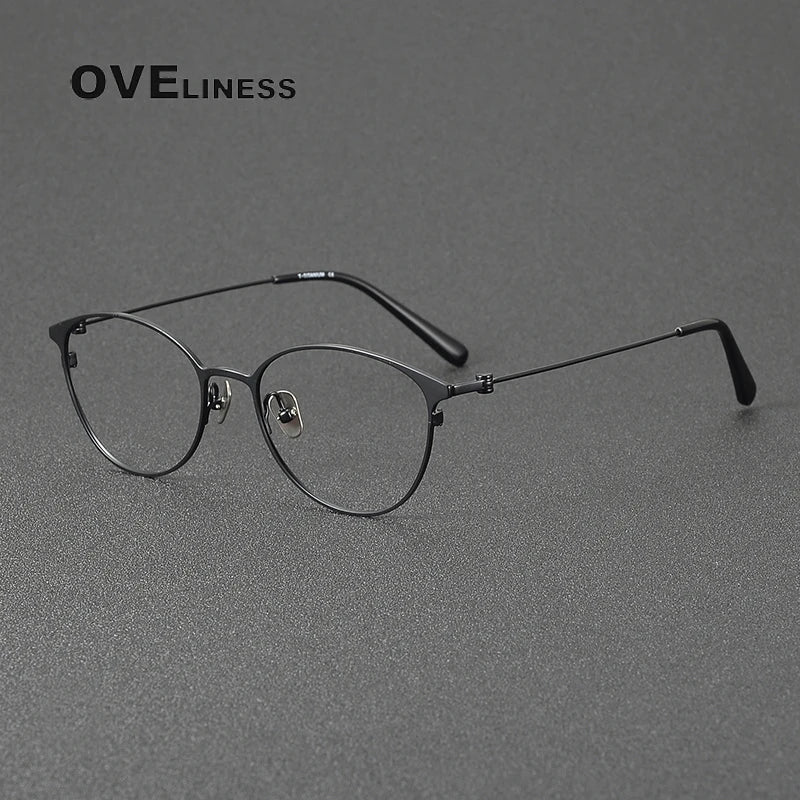 Oveliness Women's Full Rim Oval Cat Eye Titanium Eyeglasses 42200 Full Rim Oveliness black