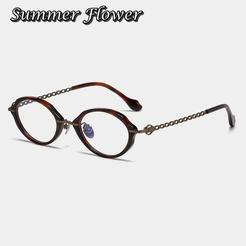 Summer Flower Unisex Full Rim Oval Acetate Titanium Eyeglasses 66073