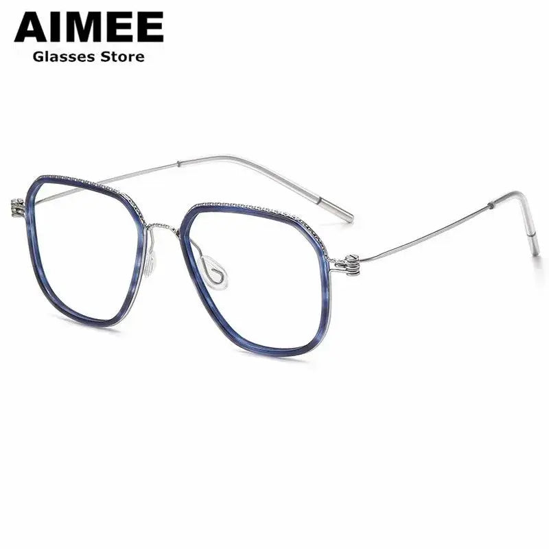 Aimee LIN808094  Full Rim Acetate &amp; Screwless Titanium Square Frames FuzWeb