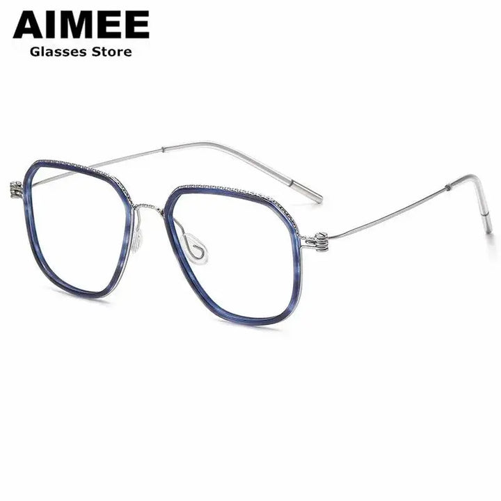 Aimee LIN808094  Full Rim Acetate &amp; Screwless Titanium Square Frames FuzWeb