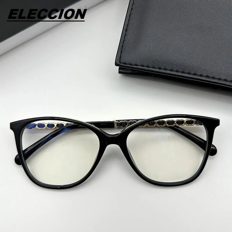 Eleccion Women's Full Rim Square Cat Eye Acetate Eyeglasses 43408 Full Rim Eleccion Black