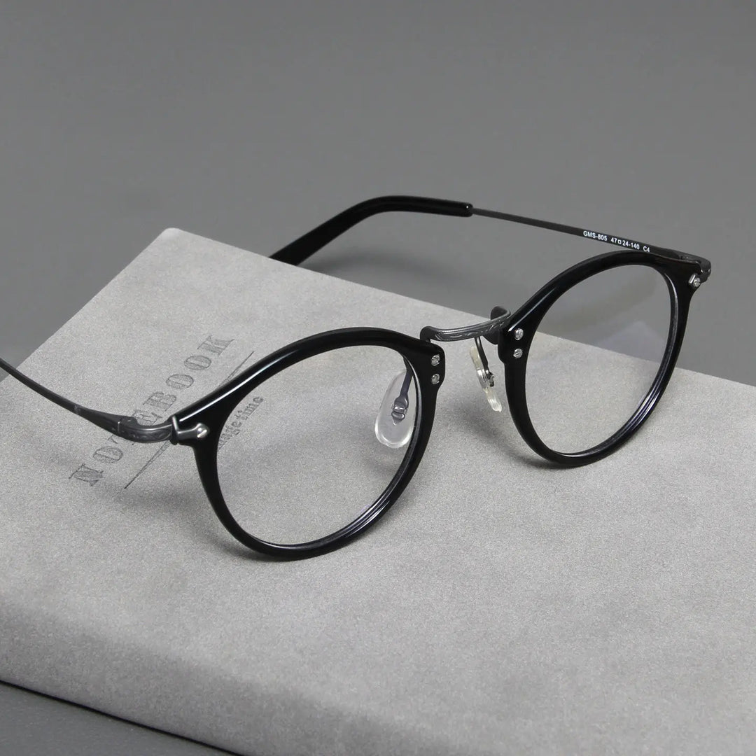Black Mask Unisex Full Rim Round Titanium Eyeglasses BM-B805