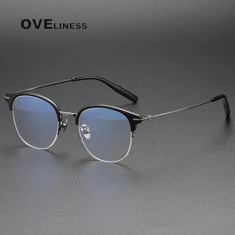 Oveliness Unisex Semi Rim Square Oval Acetate Titanium Eyeglasses 8098 Semi Rim Oveliness black gun  