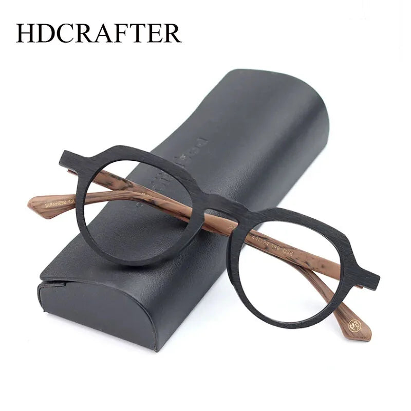 Hdcrafter Unisex Full Rim Flat Top Round Wood Eyeglasses 6022 Full Rim Hdcrafter Eyeglasses   