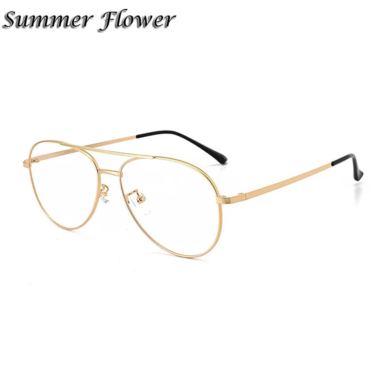 Summer Flower Unisex Full Rim Oval Double Bridge Alloy Eyeglasses 82194 Full Rim Summer Flower Gold