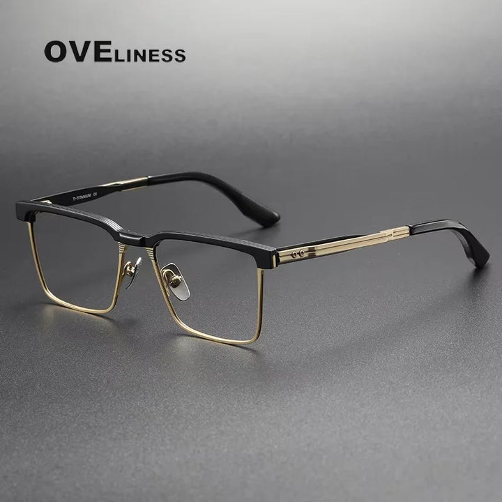 Oveliness Unisex Full Rim Square Titanium Acetate Eyeglasses 43137 Full Rim Oveliness black gold