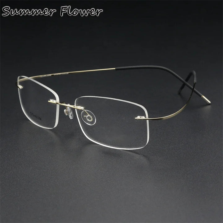 Summer Flower Unisex Rimless Square Titanium Eyeglasses 81019 Rimless Summer Flower Gold