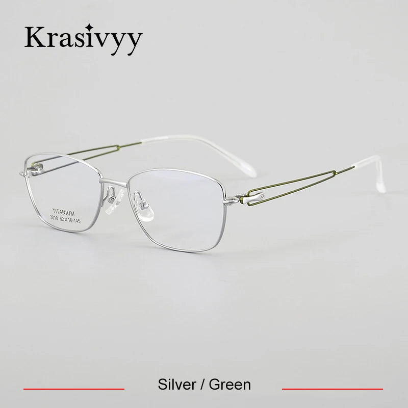 Krasivyy Women's Full Rim Oval Square Titanium Eyeglasses 443010 Full Rim Krasivyy Silver Green  