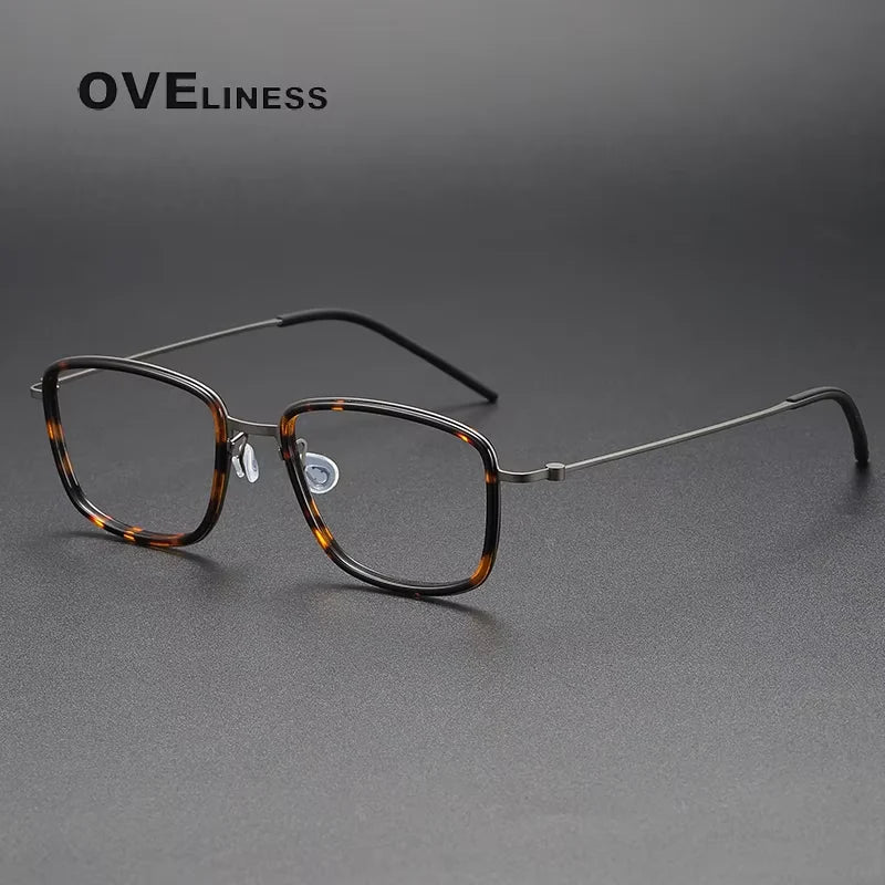 Oveliness Unisex Full Rim Square Acetate Titanium Eyeglasses 35803