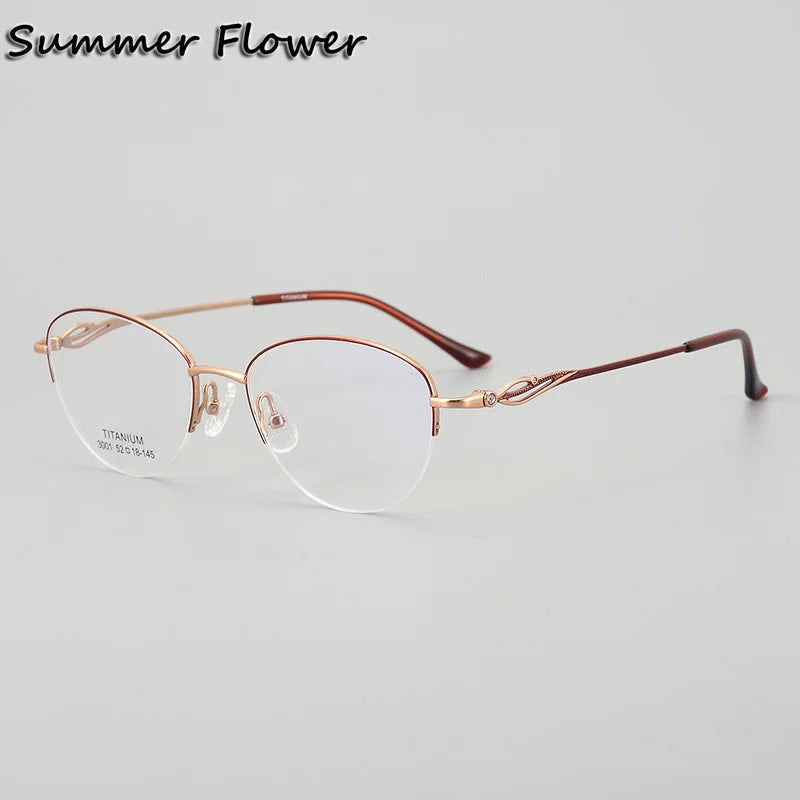 Summer Flower Unisex Semi Rim Oval Titanium Eyeglasses 83001 Semi Rim Summer Flower Red Rose Gold