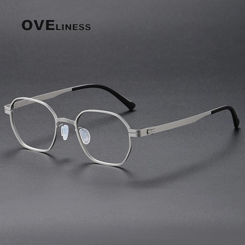 Oveliness Unisex Full Rim Polygon Titanium Eyeglasses 80993 Full Rim Oveliness silver  