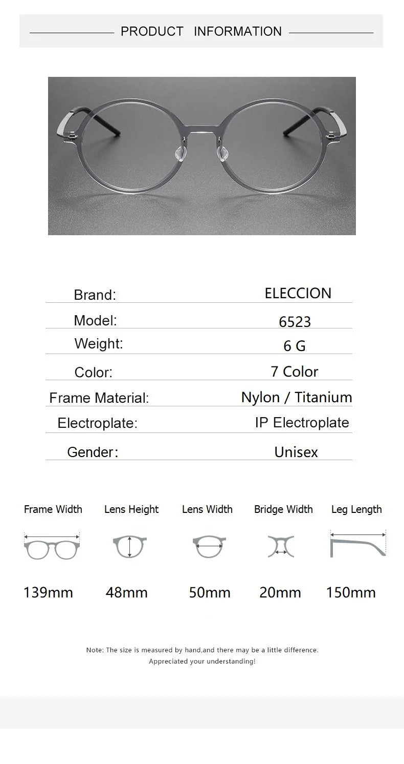 Eleccion Women's Full Rim Round Nylon TItanium Eyeglasses 6523