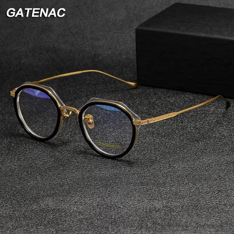 Gatenac Unisex Full Rim Flat Top Round Titanium Acetate Eyeglasses Gxyj1140 Full Rim Gatenac   