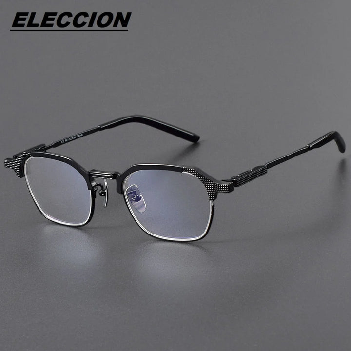 Eleccion Unisex Full Rim Flat Top Polygon Titanium Eyeglasses 41914 Full Rim Eleccion Black