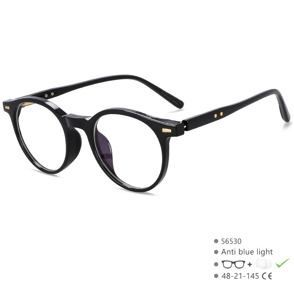 CCSpace Unisex Full Rim Round Acetate Eyeglasses 56530 Full Rim CCspace C1BrightBlack  