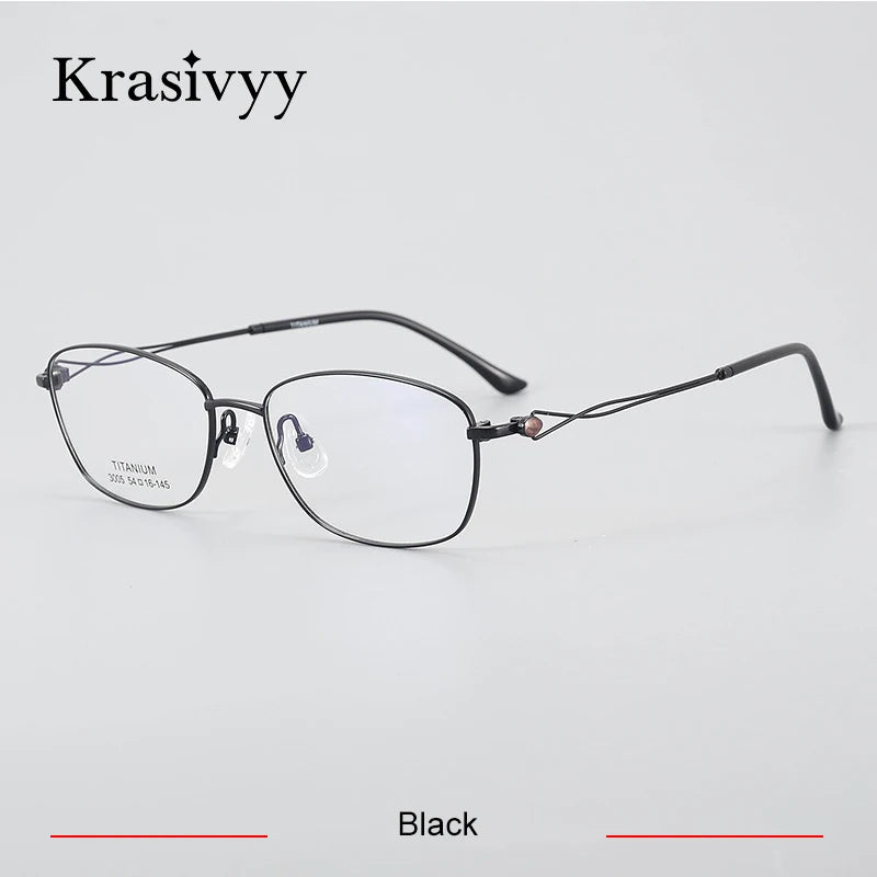 Krasivyy Women's Full Rim Oval SquareTitanium Eyeglasses 443005 Full Rim Krasivyy Black CN 