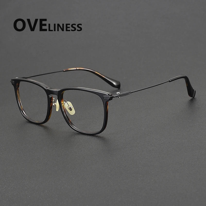 Oveliness Unisex Full Rim Big Square Acetate Titanium Eyeglasses 90003