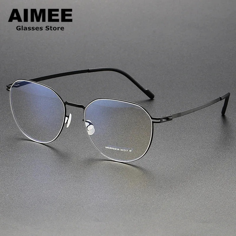 Aimee Women's Full Rim Flat Top Oval Stainless Steel Eyeglasses 13652 Full Rim Aimee Black  