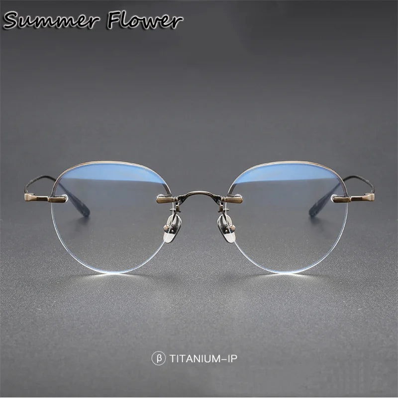 Summer Flower Women's Semi Rim Oval Round Titanium Eyeglasses 61141