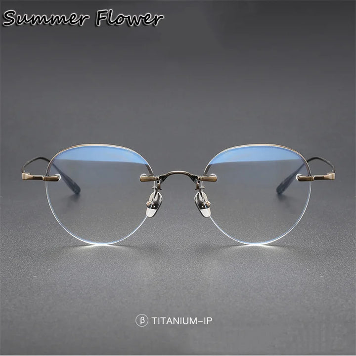 Summer Flower Women's Semi Rim Oval Round Titanium Eyeglasses 61141