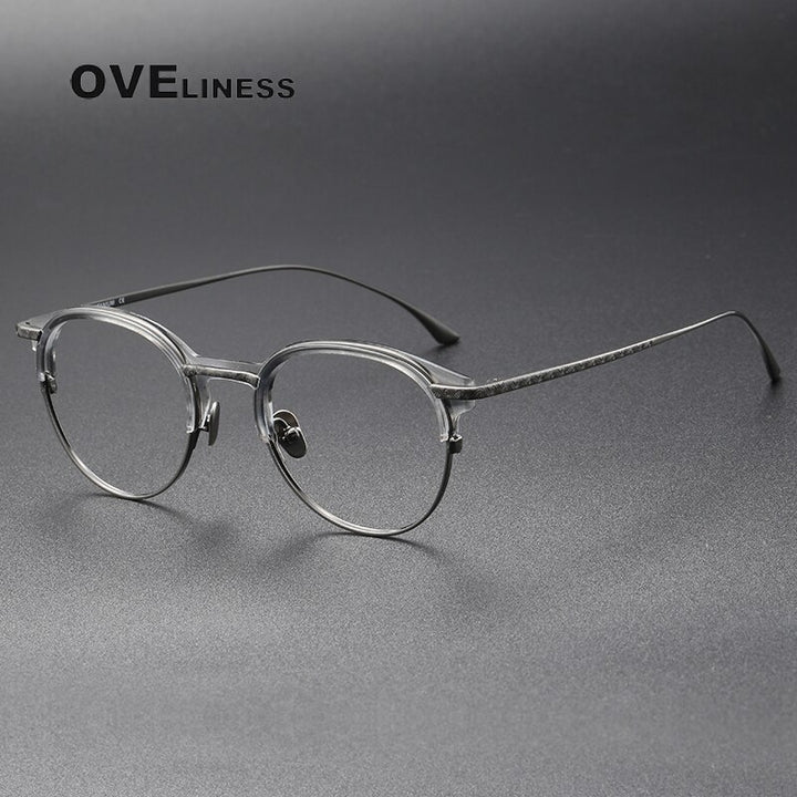 Oveliness Unisex Full Rim Round Acetate Titanium Eyeglasses Lepus Full Rim Oveliness grey gun  