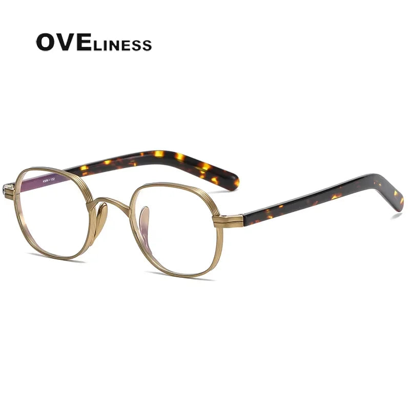 Oveliness Unisex Full Rim Flat Top Round Titanium Eyeglasses 44132 Full Rim Oveliness Gold  