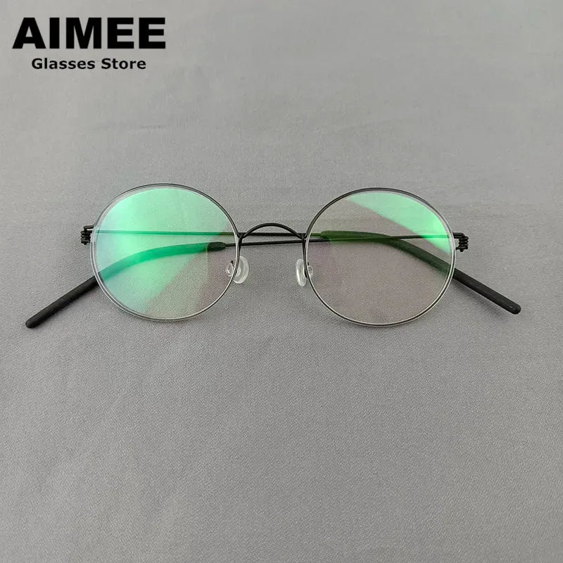 Aimee Women's Full Rim Round Screwless Titanium Eyeglasses 13120 Full Rim Aimee Black  