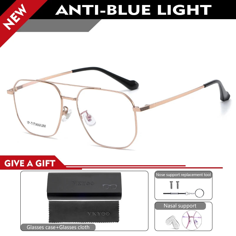 Vicky Unisex Full Rim Square Double Bridge Titanium Reading Glasses 698434