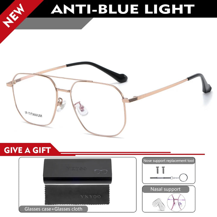 Vicky Unisex Full Rim Square Double Bridge Titanium Reading Glasses 698434
