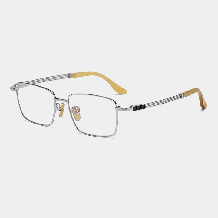 Gatenac Unisex Full Rim Square Titanium Horn Temple Eyeglasses Gxy1497 Full Rim Gatenac Silver  