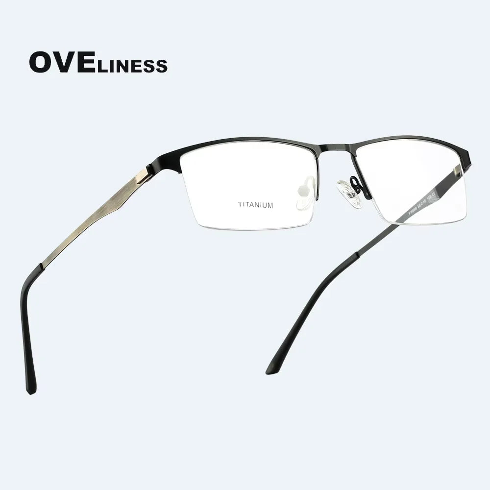 Oveliness Men's Semi Rim Square Titanium Alloy Eyeglasses 49869 Semi Rim Oveliness   