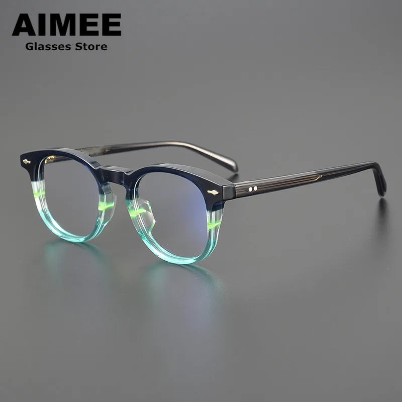 Aimee Unisex Full Rim Round Thick Acetate Eyegalsses 14749 Full Rim Aimee Blue-Green  