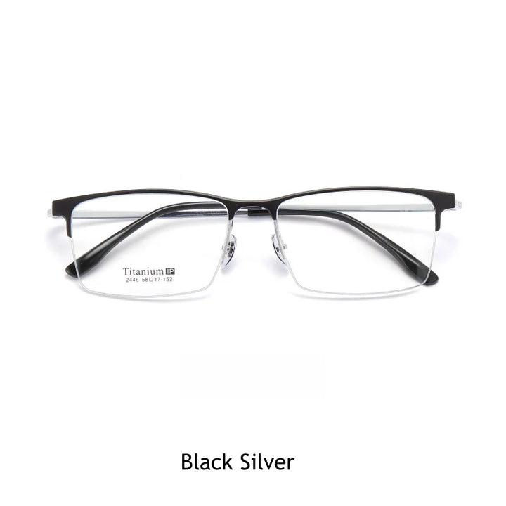 KatKani Men's Semi Rim Rectangular Titanium Eyeglasses 2246 Semi Rim KatKani Eyeglasses Black Silver  