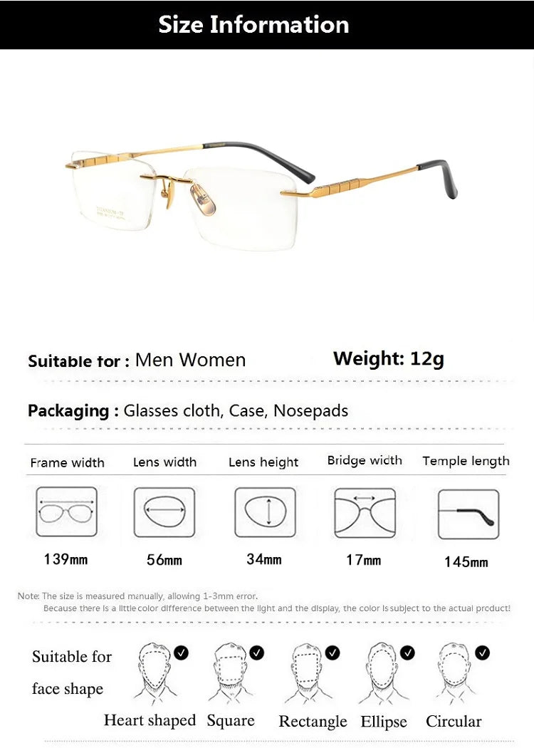 Aimee Unisex Rimless Square Titanium Eyeglasses 91092 Rimless Aimee   