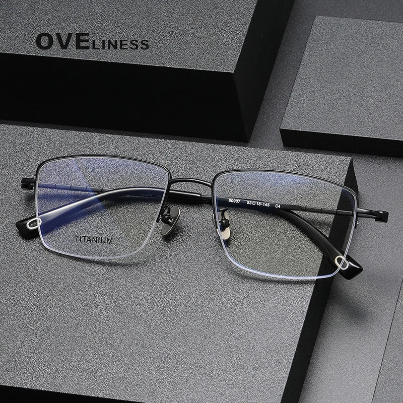 Oveliness Men's Semi Rim Square Titanium Eyeglasses  80907 Semi Rim Oveliness   