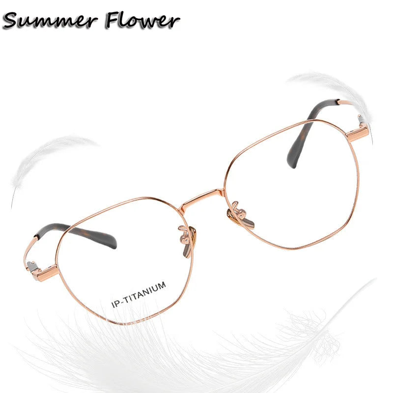 Summer Flower Unisex Full Rim Polygon Oval Titanium Eyeglasses 861010 Full Rim Summer Flower