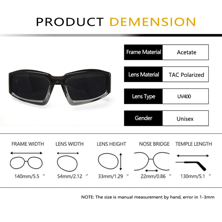 Esnbie Men's Full Rim Square Brow Line Acetate Sport Sunglasses 221301