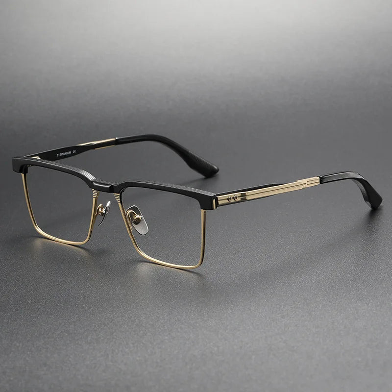 Hdcrafter Men's Full Rim Square Titanium Eyeglasses 173 Full Rim Hdcrafter Eyeglasses black-gold  