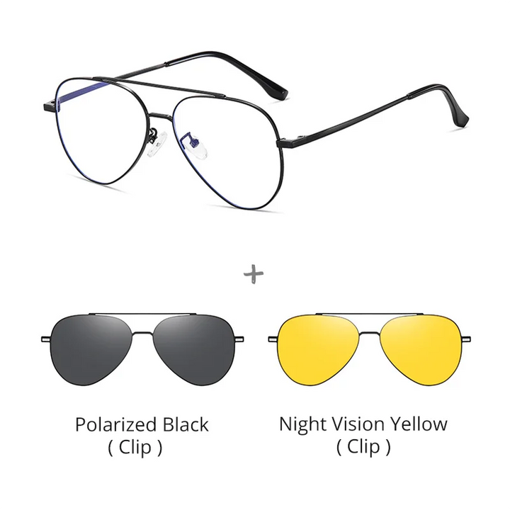 Ralferty Unisex Full Rim Oval Double Bridge Alloy Eyeglasses Clip On Sunglasses 517603