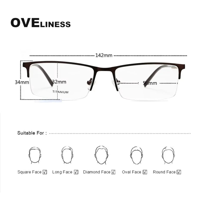 Oveliness Men's Semi Rim Square Titanium Alloy Eyeglasses 49858 Semi Rim Oveliness   