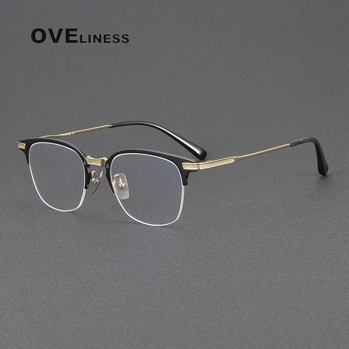 Oveliness Unisex Full Rim Big Square Titanium Eyeglasses 3424 Full Rim Oveliness black gold  