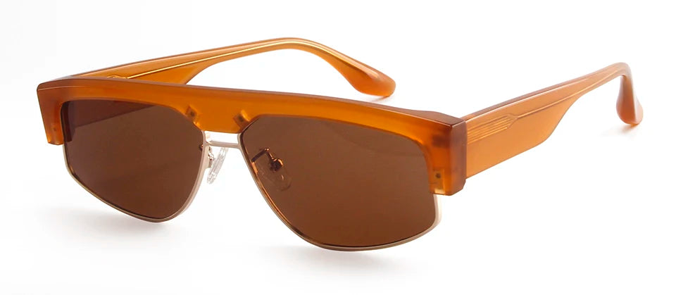 Esnbie Unisex Full Rim Oval Acetate Alloy Tac Sunglasses 240741