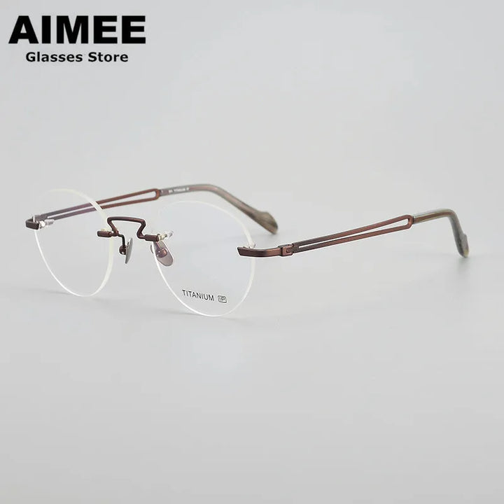 Aimee Unisex Rimless Round Oval Titanium Eyeglasses 19063 Rimless Aimee   